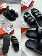 Schwarzes Leder mit Metallschnalle und Doppelriemen – Herren