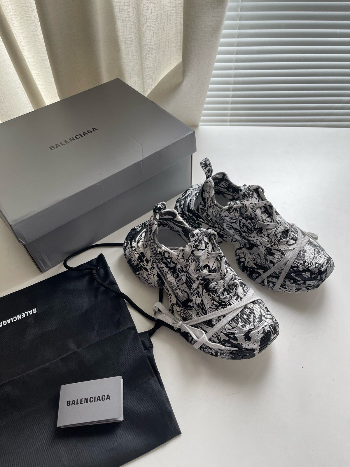 Caged Panel Runner Graffiti Sneakers