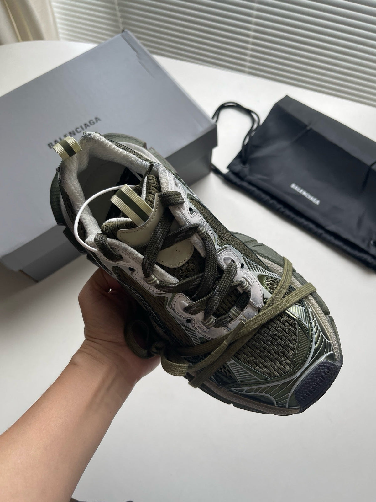 Caged Panel Runner Olive Sneakers