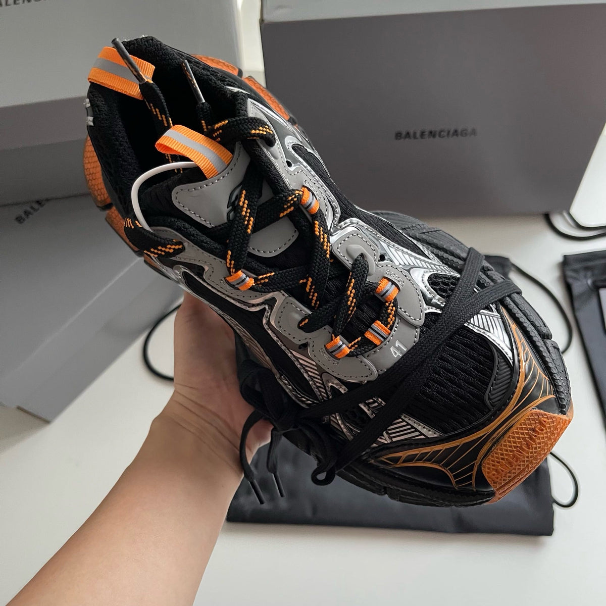 Caged Panel Runner Orange Sneakers