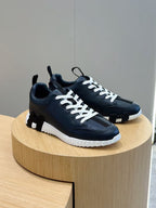 Marineblaue Low-Top-Sneaker aus Veloursleder und Einsätzen – Herren