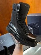 Black Leather Panelled Lace-Up Boot - Men's