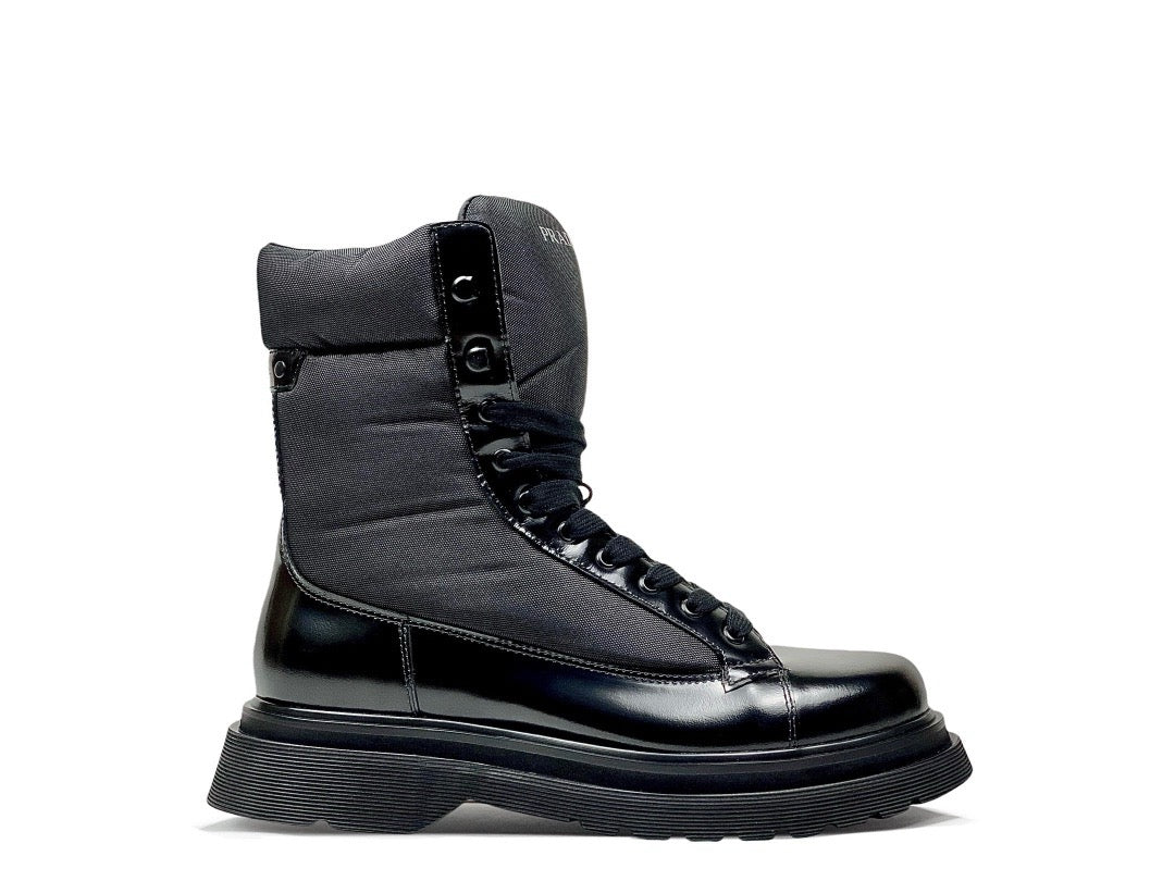 Black Leather Panelled Lace-Up Boot - Men's