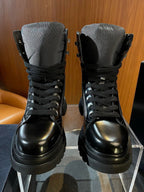 Black Leather Panelled Lace-Up Boot - Men's