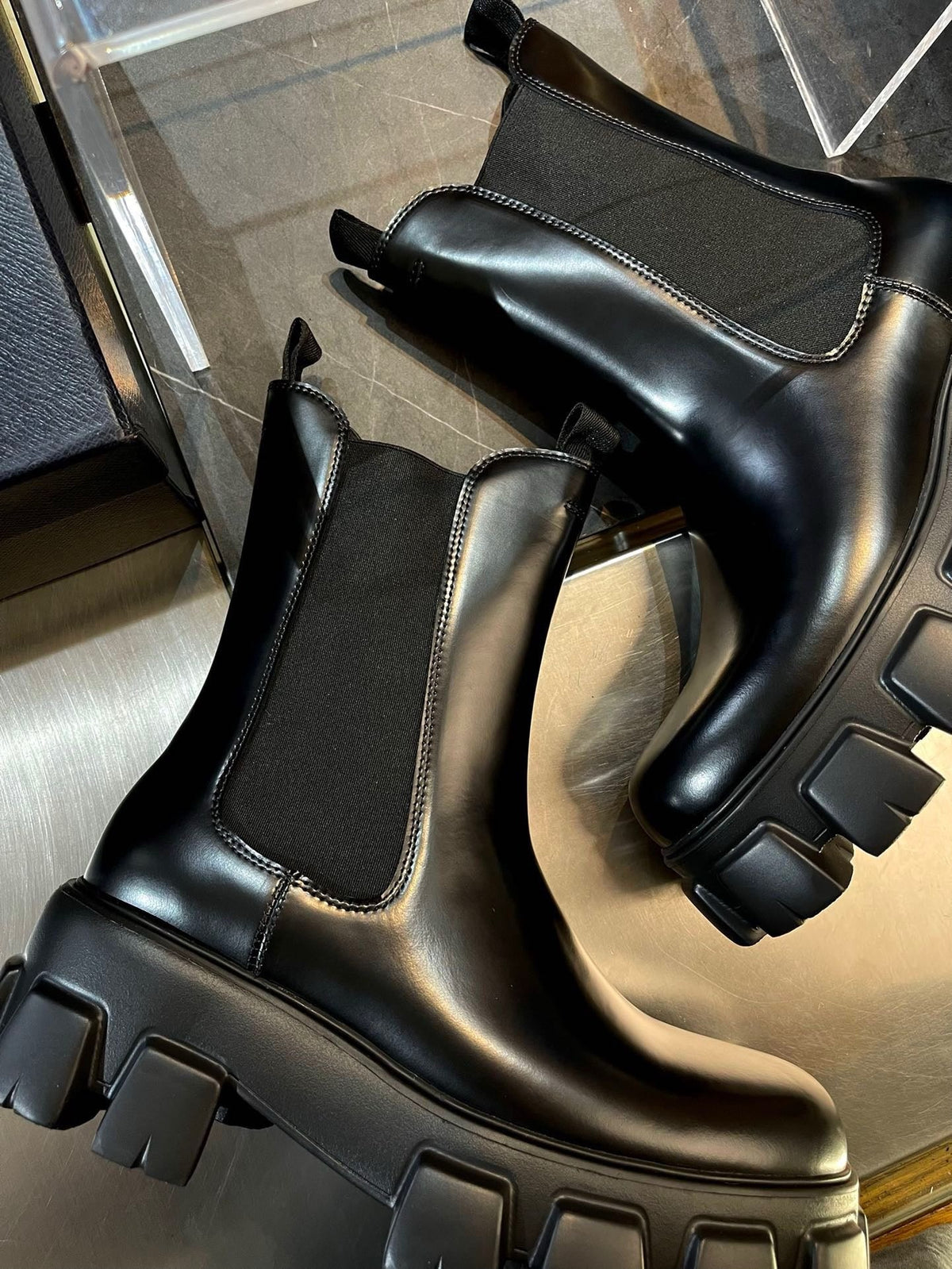 Black Leather Chunky Sole Chelsea Boot - Men's