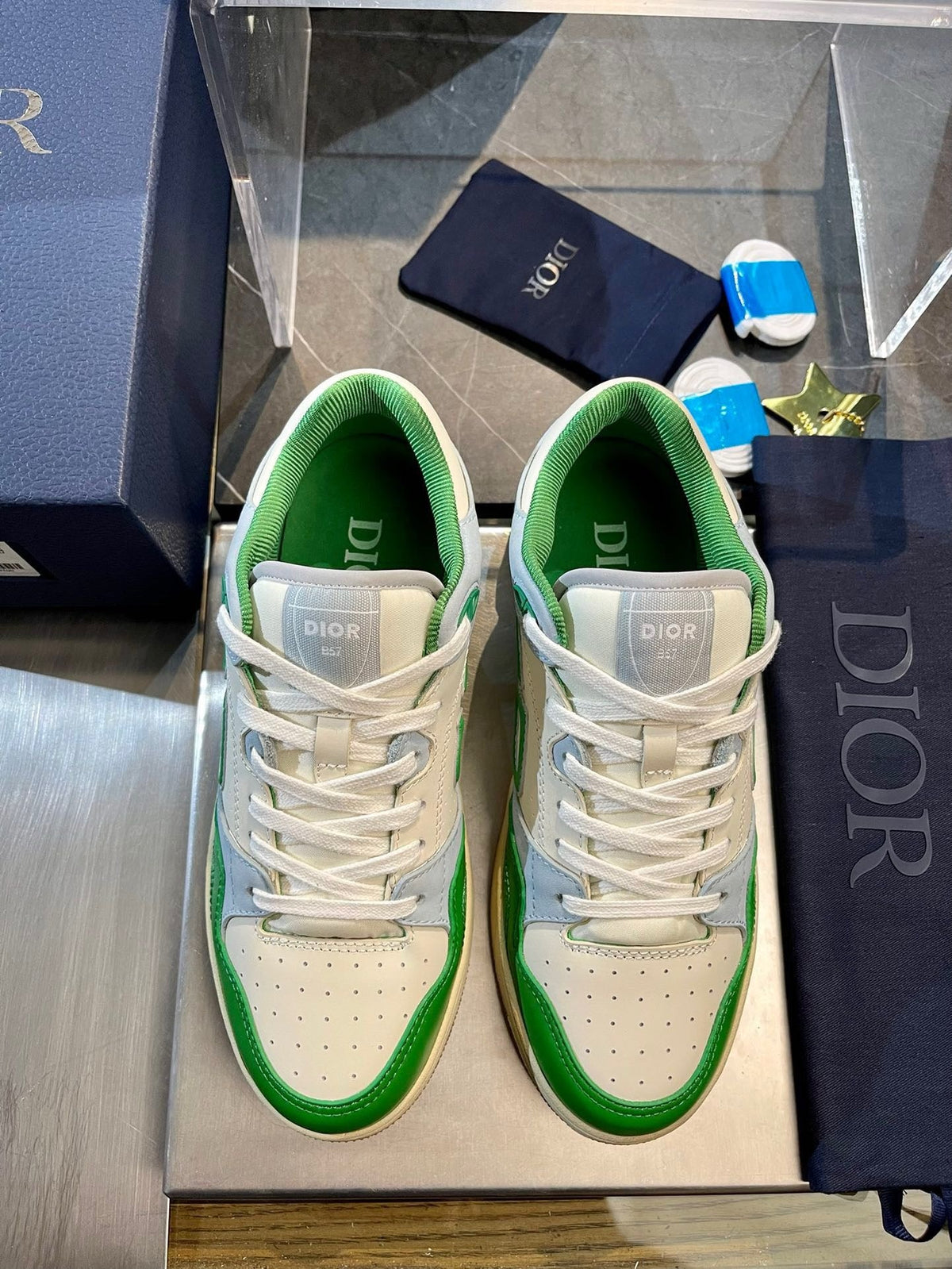 Leather Low-Top Teal CD Sneakers - Men's