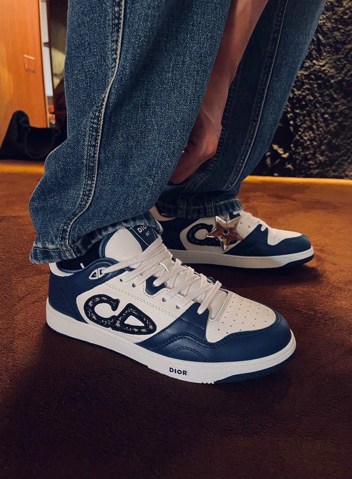 Türkisblaue CD-Sneaker aus Leder mit niedriger Silhouette – Herren