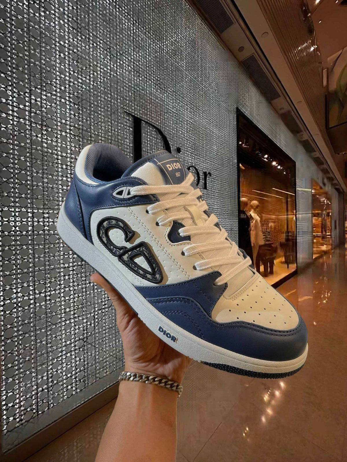 Türkisblaue CD-Sneaker aus Leder mit niedriger Silhouette – Herren