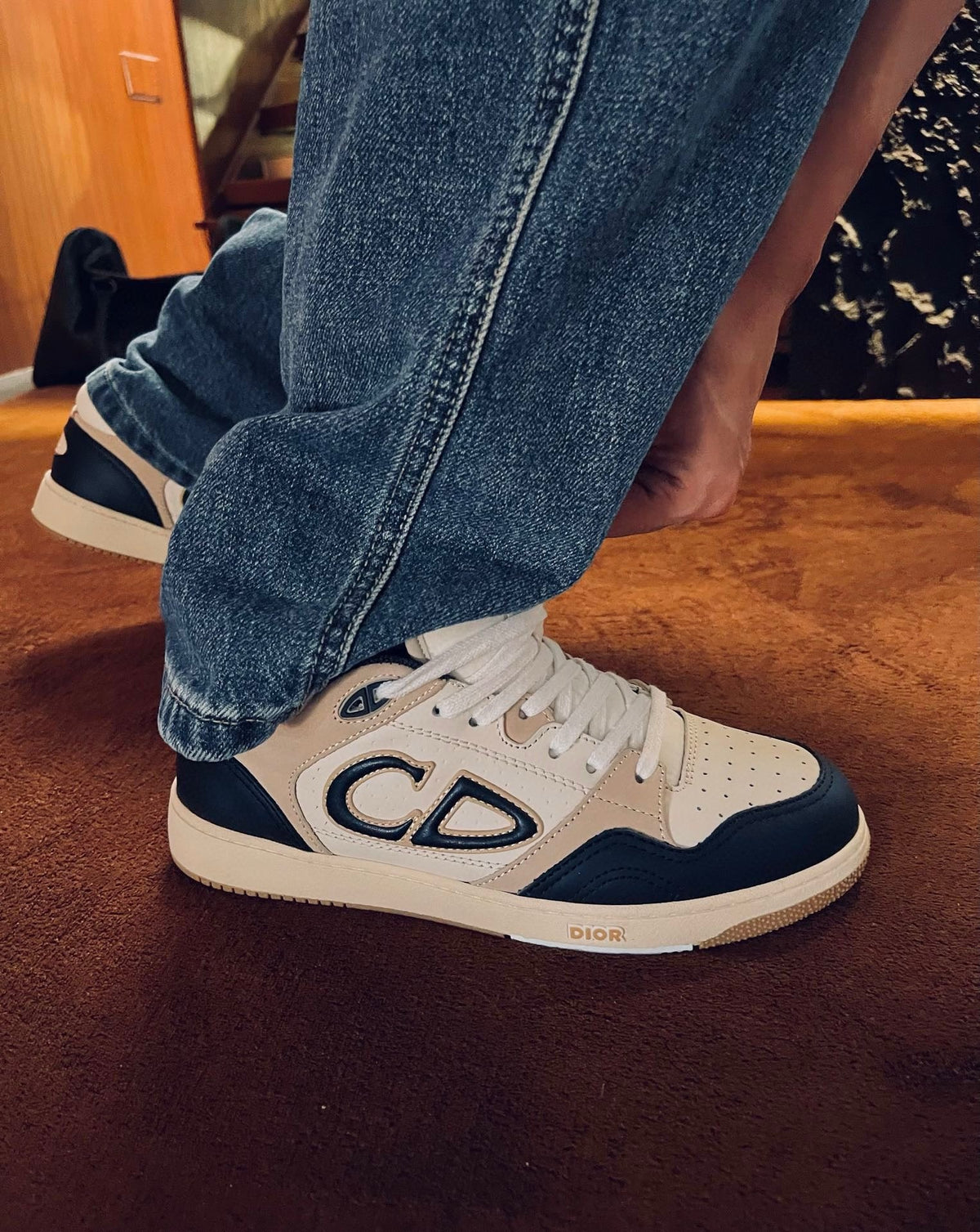 Türkisblaue CD-Sneaker aus Leder mit niedriger Silhouette – Herren