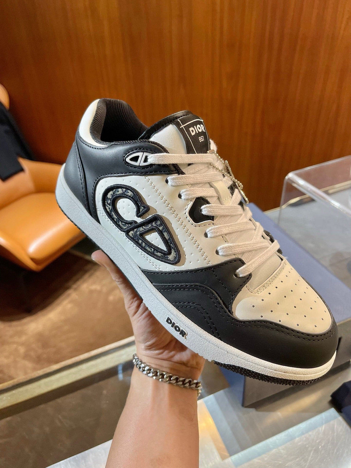 Türkisblaue CD-Sneaker aus Leder mit niedriger Silhouette – Herren