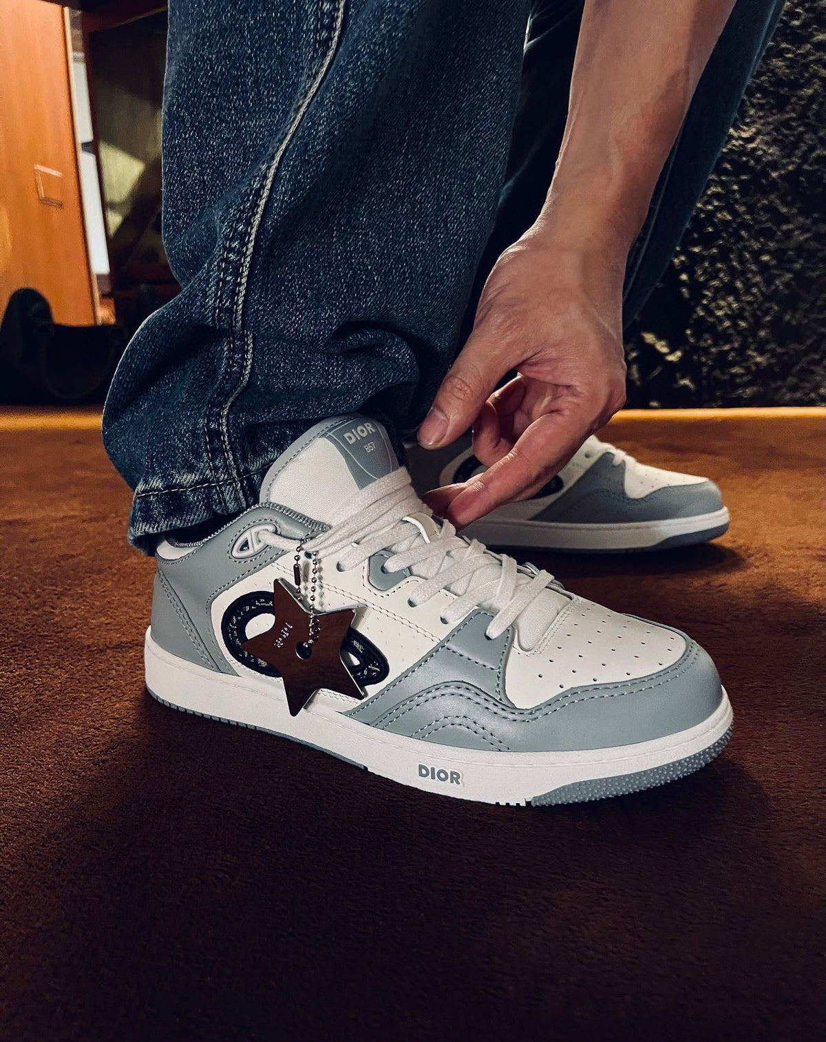 Türkisblaue CD-Sneaker aus Leder mit niedriger Silhouette – Herren