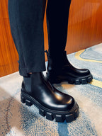 Black Leather Platform Chelsea Boot - Men's