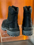 Black Leather Panelled Combat Boot - Men's