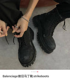 Black Leather Panelled Combat Boot - Men's