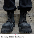 Black Leather Panelled Combat Boot - Men's