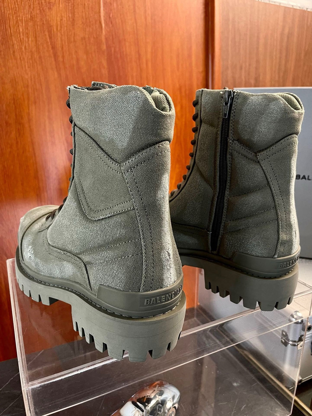Black Leather Panelled Combat Boot - Men's