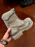 Black Leather Panelled Combat Boot - Men's