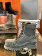 Black Leather Panelled Combat Boot - Men's