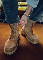 Black Leather Panelled Combat Boot - Men's