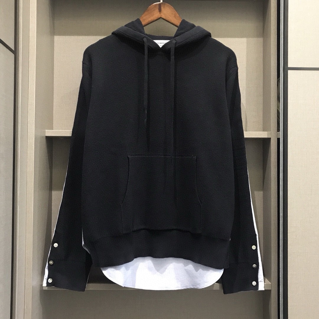 Schwarzer Baumwollpullover mit Kontrastsaum – Herren
