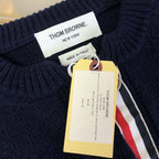 Marineblaue Strickjacke aus Wolle mit vier Streifen – Damen