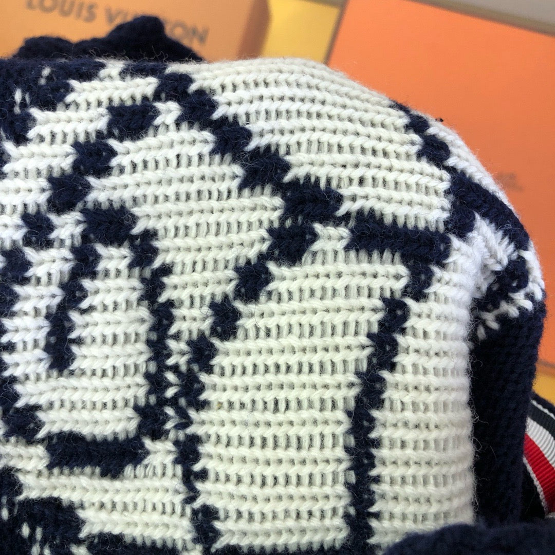 Navy Wool Four-Bar Cardigan - Women's