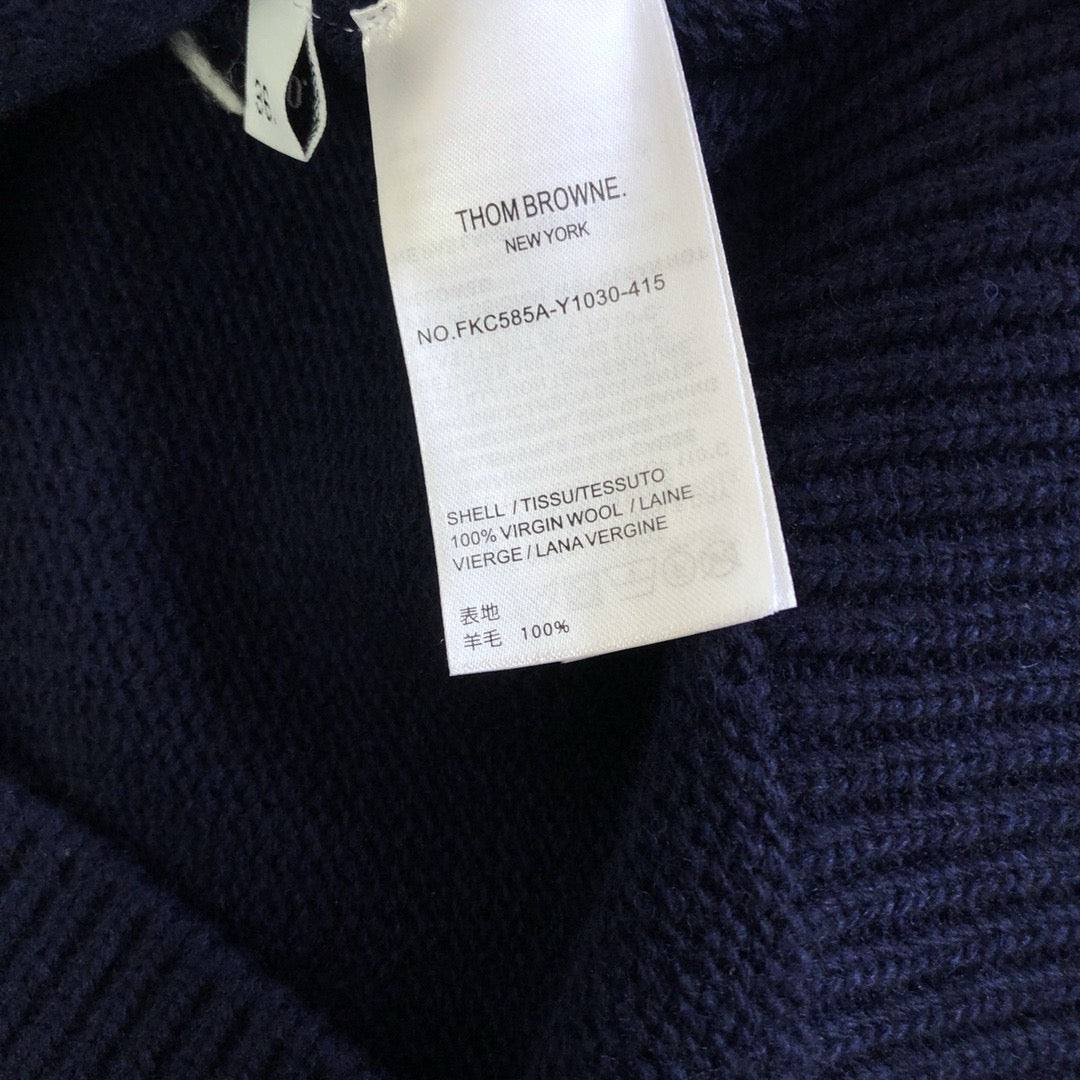 Navy Wool Four-Bar Cardigan - Women's