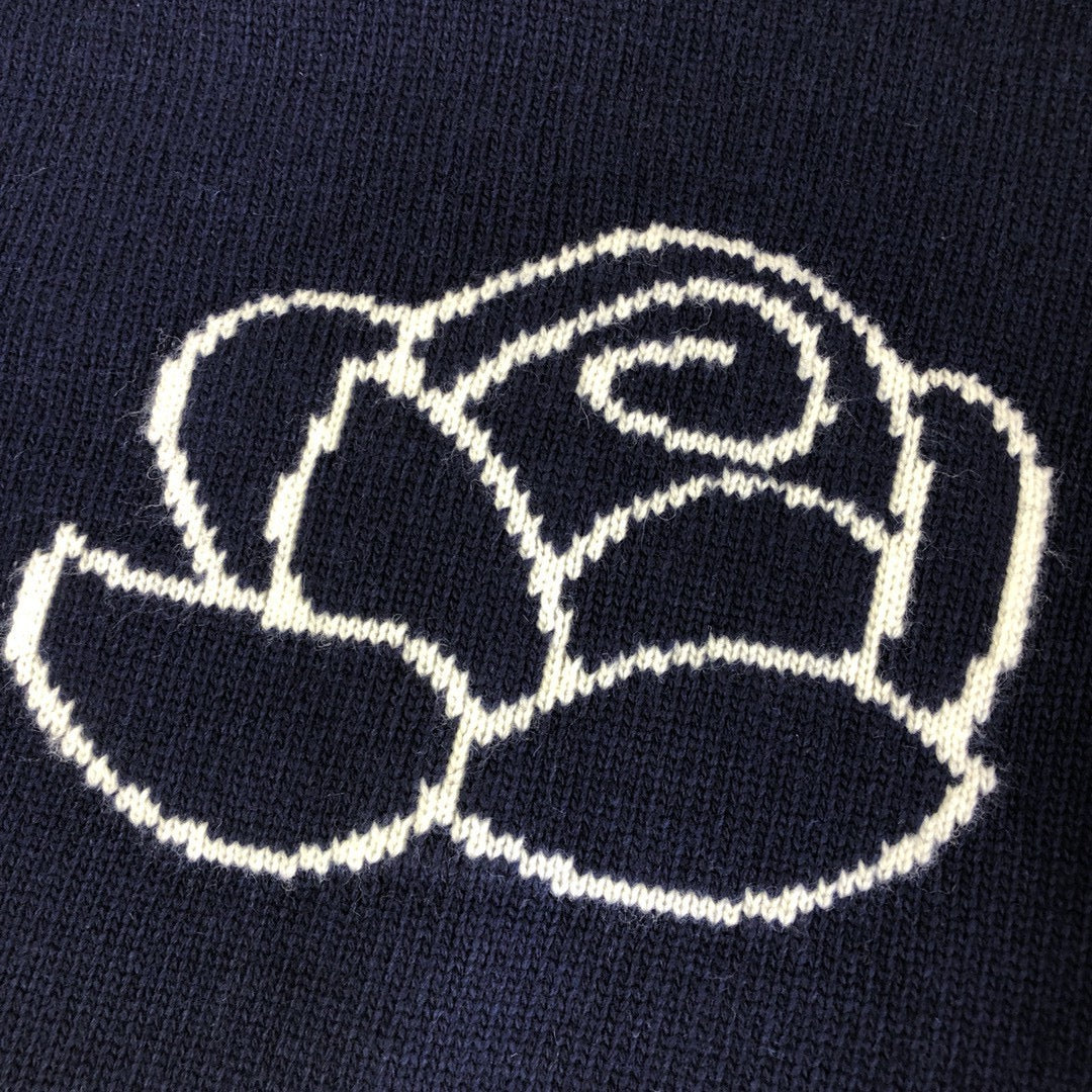 Marineblaue Strickjacke aus Wolle mit vier Streifen – Damen