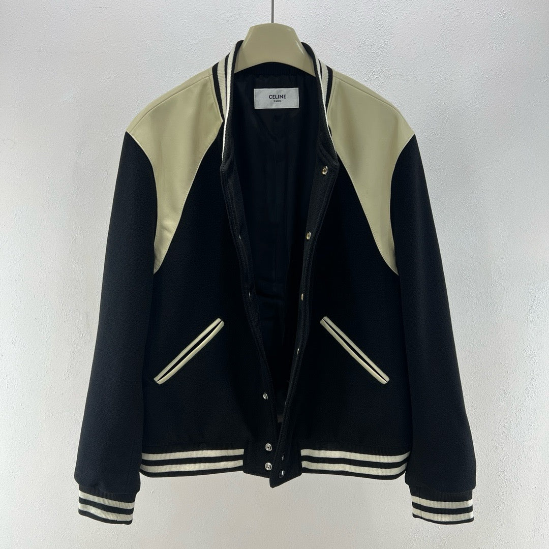 Herren-Collegejacke aus schwarzer Wolle mit Schulterpasse