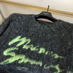 Grauer Mohair-Grafik-Rundhals-Pullover – Herren