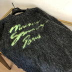 Grauer Mohair-Grafik-Rundhals-Pullover – Herren