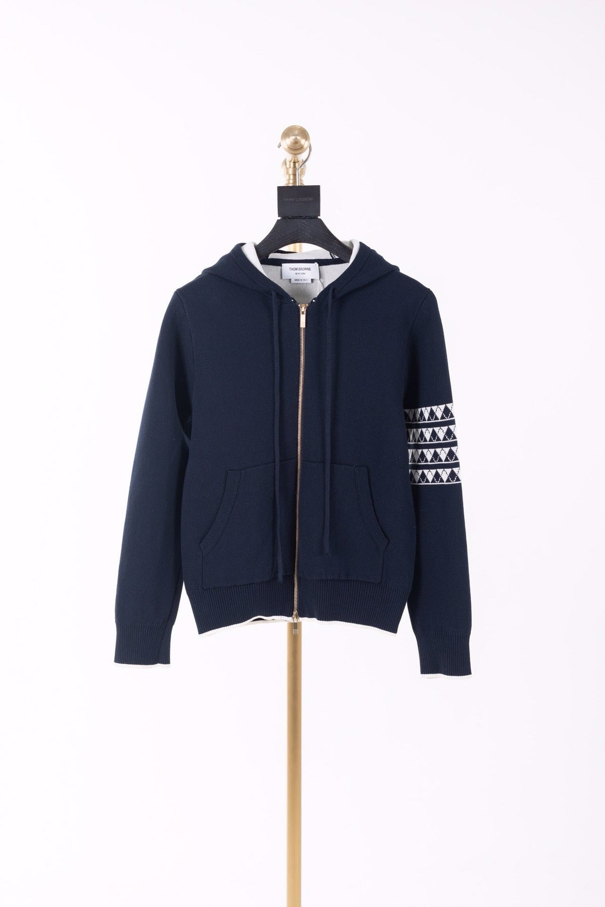 Marineblaue Woll-Zip-Jacke mit Nadelstreifen – Herren