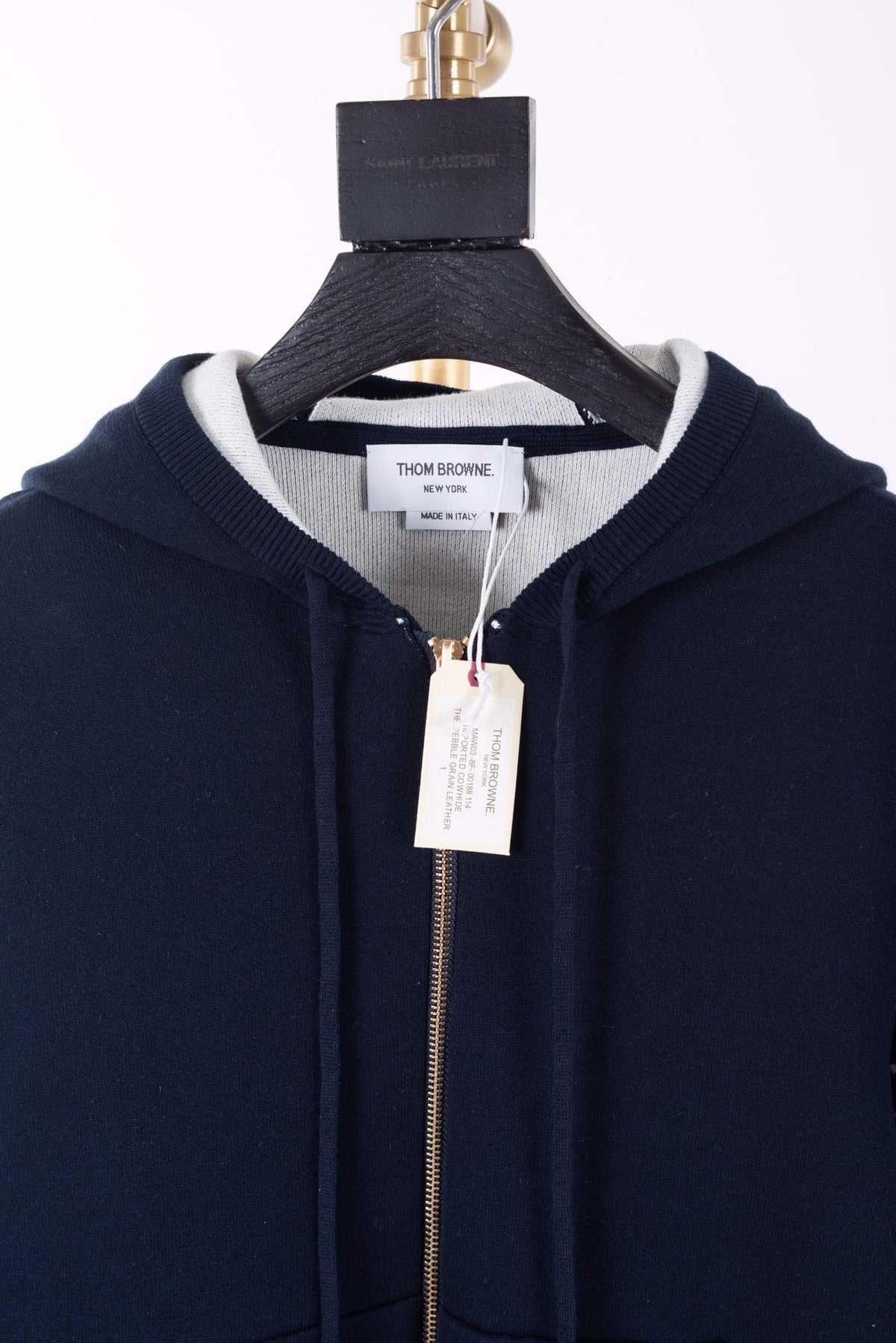 Marineblaue Woll-Zip-Jacke mit Nadelstreifen – Herren