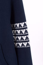 Marineblaue Woll-Zip-Jacke mit Nadelstreifen – Herren