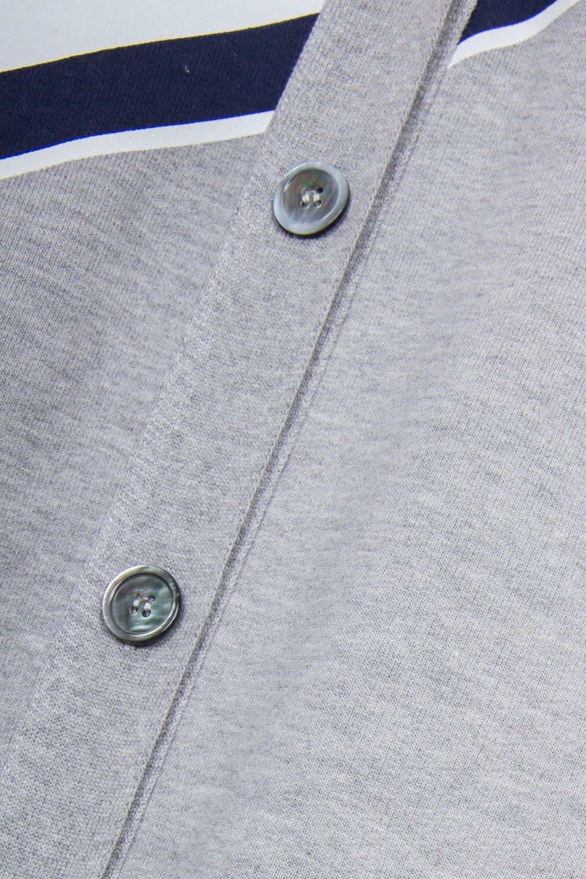 White Wool Striped Placket Cardigan - Men's
