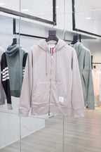 Graue Baumwoll-Jacke mit Reißverschluss und gestreiften Ärmeln – Herren