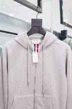 Graue Baumwoll-Jacke mit Reißverschluss und gestreiften Ärmeln – Herren