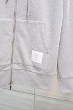 Graue Baumwoll-Jacke mit Reißverschluss und gestreiften Ärmeln – Herren