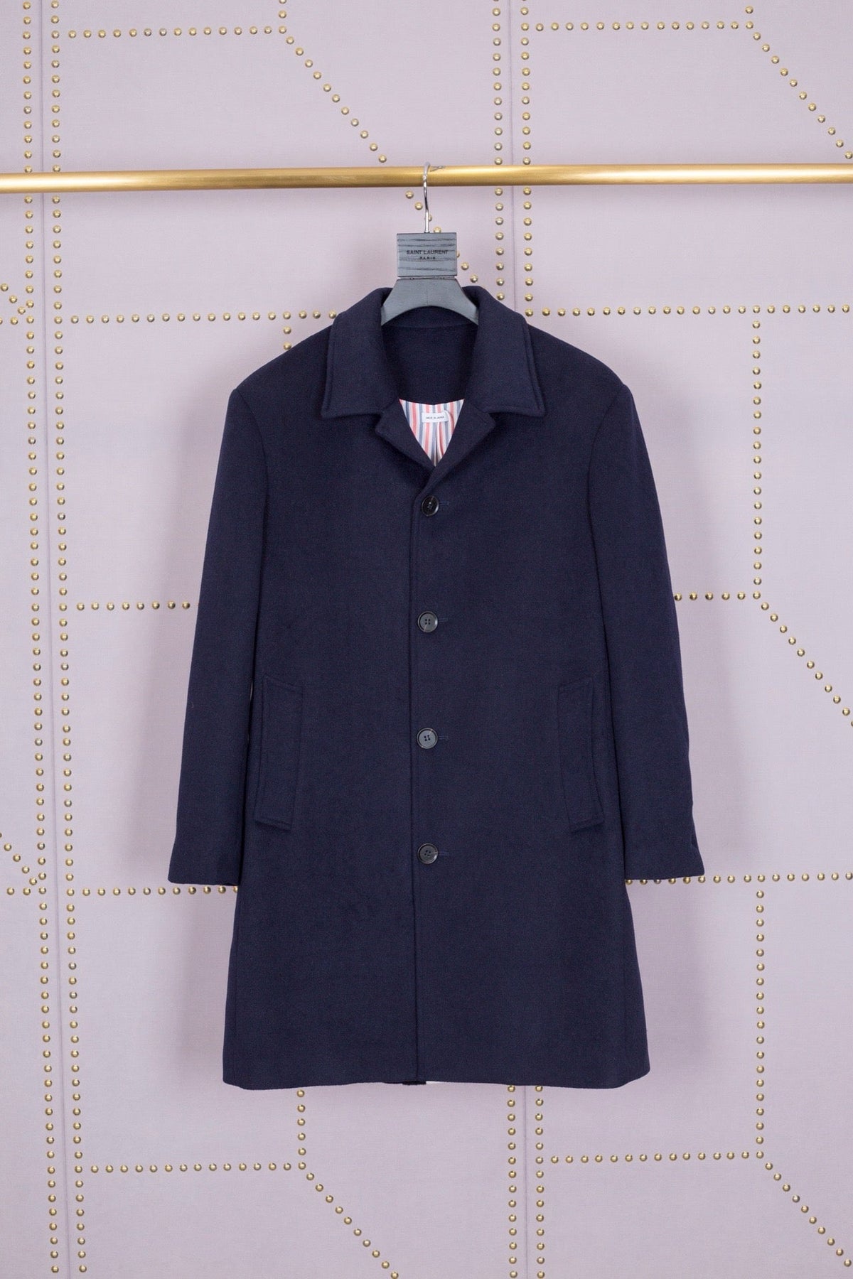 Grey Wool Plain Overcoat - Men's