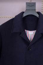 Grey Wool Plain Overcoat - Men's