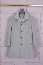 Grey Wool Plain Overcoat - Men's