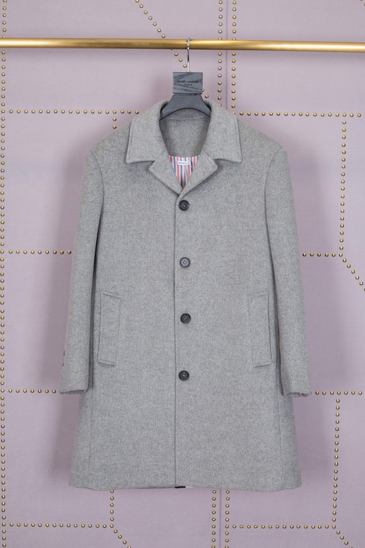 Grey Wool Plain Overcoat - Men's
