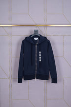 Marineblaue Baumwoll-Reißverschlussjacke mit Streifenmuster für Herren