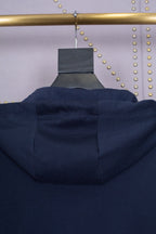 Marineblaue Baumwoll-Reißverschlussjacke mit Streifenmuster für Herren