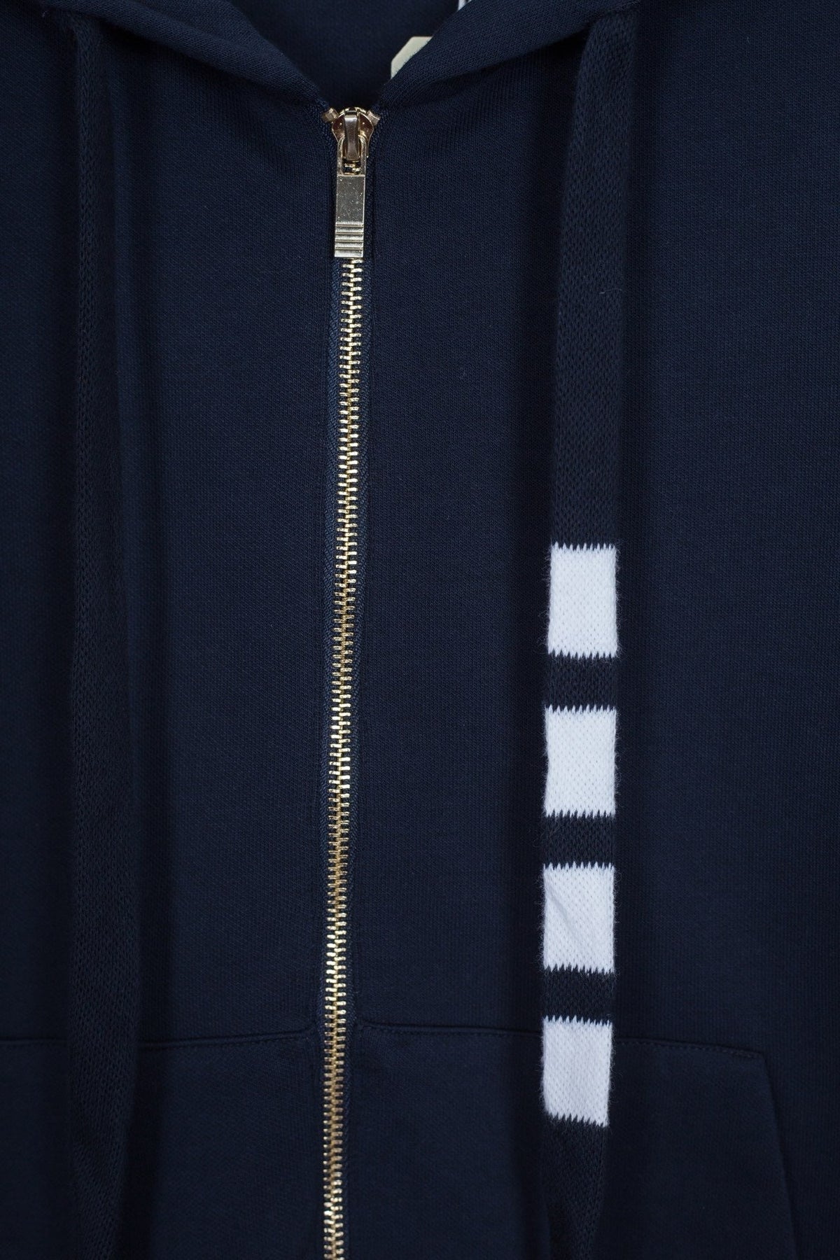 Marineblaue Baumwoll-Reißverschlussjacke mit Streifenmuster für Herren