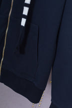Marineblaue Baumwoll-Reißverschlussjacke mit Streifenmuster für Herren