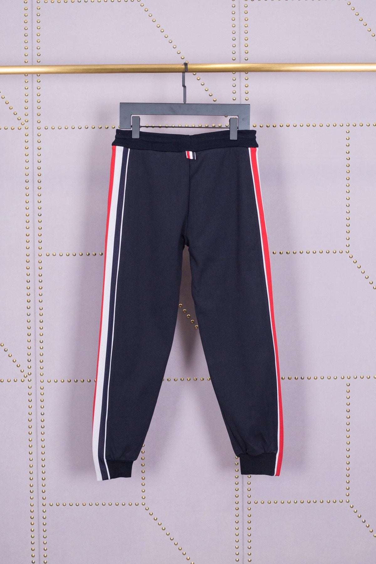 Graue Baumwoll-Jogginghose mit roten Streifen – Herren