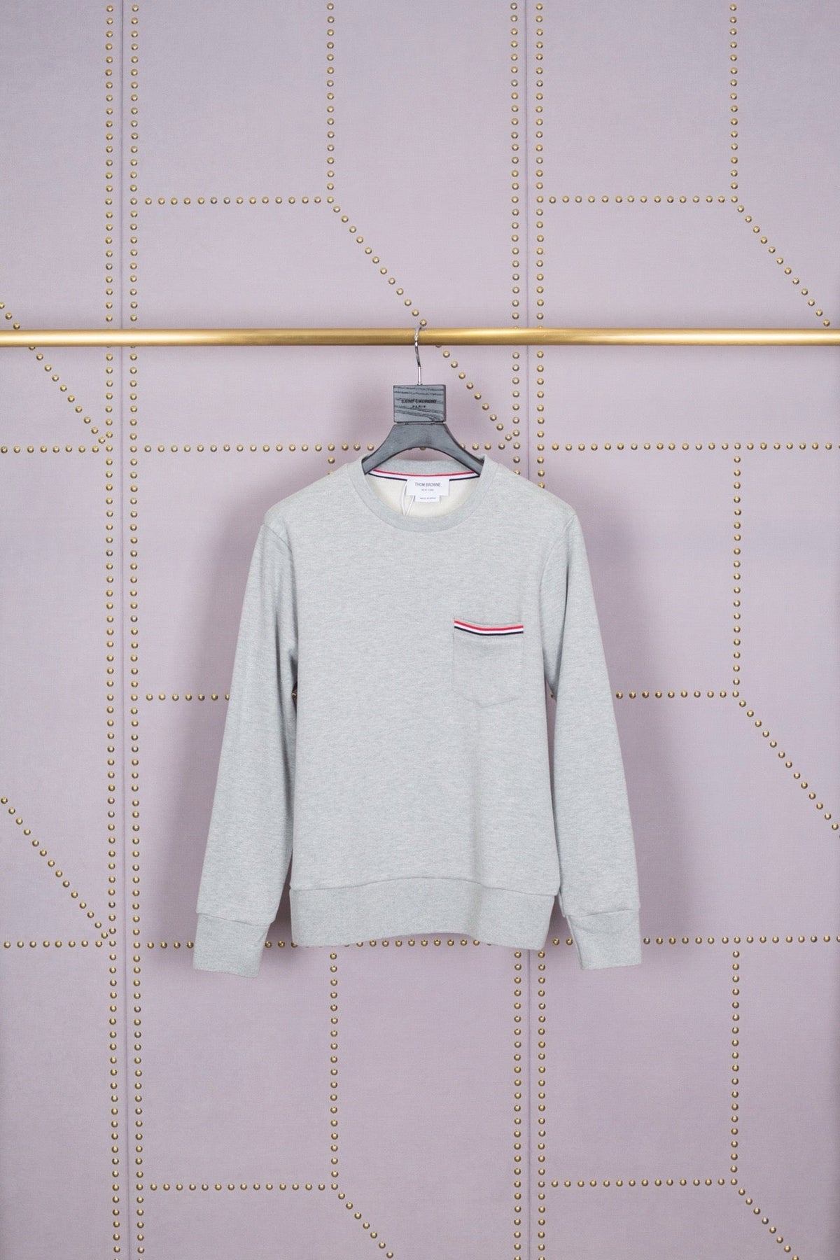 Grey Wool Chest Logo Crewneck - Men's