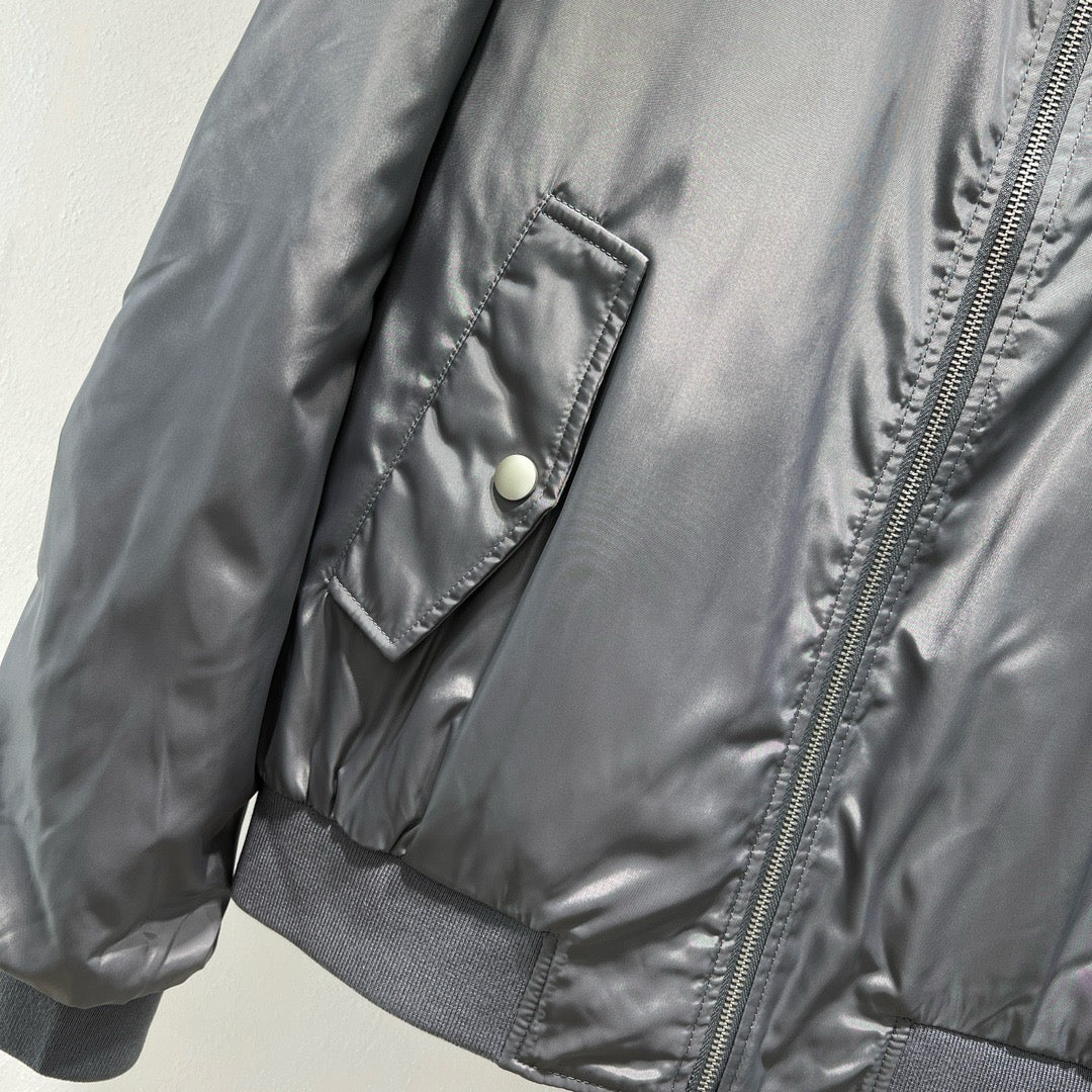 Graue Satin-Bomberjacke – Herren
