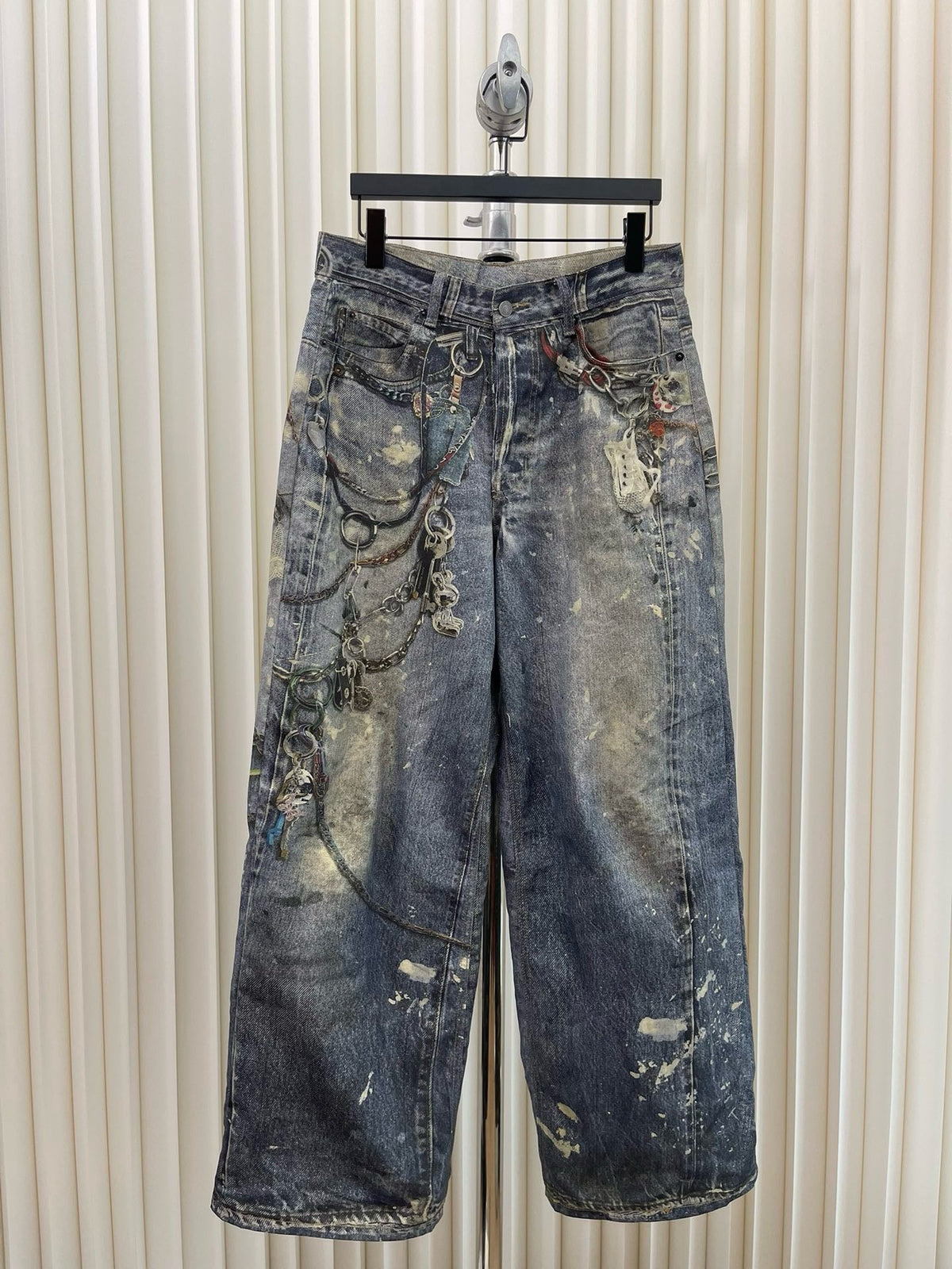 Blue Denim Painted Wide-Leg - Men's